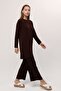 Women's Brown Trousers Hijab Tunic Pleated Sandy Double Set 5219 - 6
