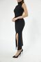 Women's Stretchy Fabric Sleeveless Slit Detail Padded Off the Shoulder Stand Collar Black Evening Dress 21105 - 2