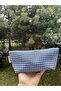 Cobalt Blue Gingham Washable Zippered Single Eyed Cloth Pen Holder Pencil Case Wallet Makeup Bag - 2