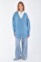 Blue V-Neck Heart Buttoned Knitted Cardigan - 2