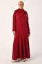 Dark Claret Red Ruffle Collar Hooded Dress - 2