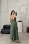 Ayrobin Fabric Adjustable Strap Long Khaki Dress - 3