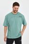 Men's Oversize 100% Cotton Loose Wide Cut Crew Neck Soft Textured Mint T-Shirt with Stitching Detail