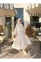 Stone-Detail Long Skirt Eyelet Embroidery Beige Modest Set - 3