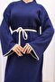 11040-17 Embroidery Detailed Knitwear Dress Navy Blue - 3