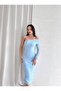 Baby Blue One Shoulder Tulle Draped Midi Dress - 4