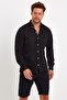 Men's Black Regular Fit Shirt Collar Pocket Textured Shirt - 2