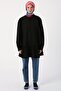 Black Ribbed Collarless Cotton Tunic - 2