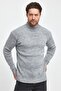 Men's Gray Half Turtleneck Non-Pilling Thick Textured Regular Fit Knitwear Sweater