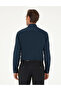 Navy Blue 100% Cotton Shiny Satin Slim Fit Long Sleeve Basic Shirt 50292520-Vr033 - 5