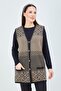 Women's Short Mink Patterned Knitwear Buttoned Pocket Winter Mother Vest - 3