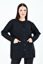 Women's V-Neck Black Buttoned Pocket Knitted Wool Mother Knitwear Short Cardigan - 2