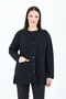 Women's V-Neck Black Buttoned Pocket Knitted Wool Mother Knitwear Short Cardigan - 8