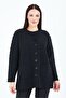 Women's V-Neck Black Buttoned Pocket Knitted Wool Mother Knitwear Short Cardigan - 7
