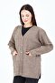 Women's V-Neck Mink Buttoned Pocket Knitted Wool Mother Knitwear Short Cardigan - 7