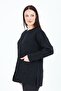 Women's V-Neck Black Buttoned Pocket Knitted Wool Mother Knitwear Short Cardigan - 3