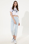 Women's White Crew Neck Crop T-Shirt 50248957 -Vr013 - 4