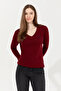 Women's Burgundy Basic V-Neck Sweater 50251903 -Vr014 - 2