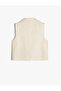 Crop Tweed Vest Double-Breasted Collar Sleeveless Textured Pocket Detail - 2