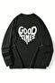 سويت شيرت Good Times الشتوي - أسود مطبوع بياقة دائرية كبيرة الحجم - 3