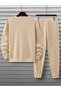 Protector Hero Sweatshirt Jogger - Beige Printed Bottom and Top Tracksuit Set Crew Neck - 2