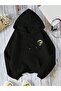 3 Thread Planet Phases Thick Winter Sweatshirt - Black Printed Oversize Hoodie with Pockets - 2