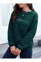 Believe Text Winter Sweatshirt - Nefti Green Printed Oversize Crew Neck