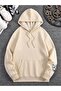 3 İplik Space Travel Thick Winter Sweatshirt - Beige Printed Oversize Hoodie with Pockets - 2