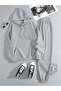 3 İplik Time Sweatshirt Sweatpants Jogger - Gray Printed Bottom Top Sweatpants Set with Hood - 3