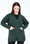 Women's Khaki Green V-Neck Buttoned Pocket Knitted Wool Mother Knitwear Short Cardigan - 2