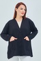 Women's Black Seasonal Pocketed Buttoned Short Mother's Combed Cotton Cardigan - 4