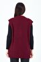 Women's Burgundy V-Neck Buttoned Wool Mother Knitwear Vest with Pockets - 7