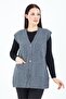 Women's Gray V-Neck Buttoned Pocket Knitted Wool Mother Knitwear Vest - 5