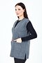 Women's Gray V-Neck Buttoned Pocket Knitted Wool Mother Knitwear Vest - 3