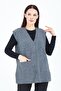 Women's Gray V-Neck Buttoned Pocket Knitted Wool Mother Knitwear Vest - 2