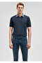 Collar Detailed Navy Blue Polo T-Shirt Fitted / Bodycon Cut 062685-28417