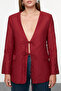 Burgundy Tie Detailed Woven Blazer Jacket Twoaw25Bc00028 - 3
