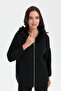 Women's Hooded Fur Zippered Wool Cardigan Black - 2