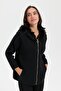 Women's Hooded Fur Zippered Wool Cardigan Black - 3