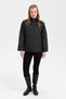 Women's Short Quilted Jacket with Snap Front and Onion Pattern, Black