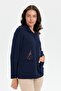 Women's Polo Collar Embroidered Short Wool Cardigan Dark Blue - 5