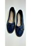 Inside and Outside 100% Genuine Genuine Leather Braided Navy Blue Ballerinas - 2