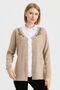 Women's V-Neck Lace Embroidered Wool Cardigan Dark Beige - 3