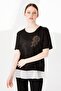 Women's Crew Neck Short Sleeve Chiffon Shiny Fabric Blouse Black - 5