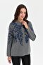 Women's Stand Collar Floral Wool Jacket Smoked - 3