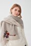 Women's Floral Embroidered Knitwear Shawl V.Beige - 3