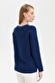 Women's Crew Neck Front Diamond Knit Seamless Wool Cardigan Indigo - 4
