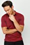 Men's Polo Neck Jacquard Short Sleeve T-shirt Claret Red - 2