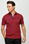 Men's Polo Neck Jacquard Short Sleeve T-shirt Claret Red - 7