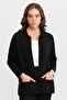 Women's Polo Collar Pocket Zippered Wool Cardigan Black - 3
